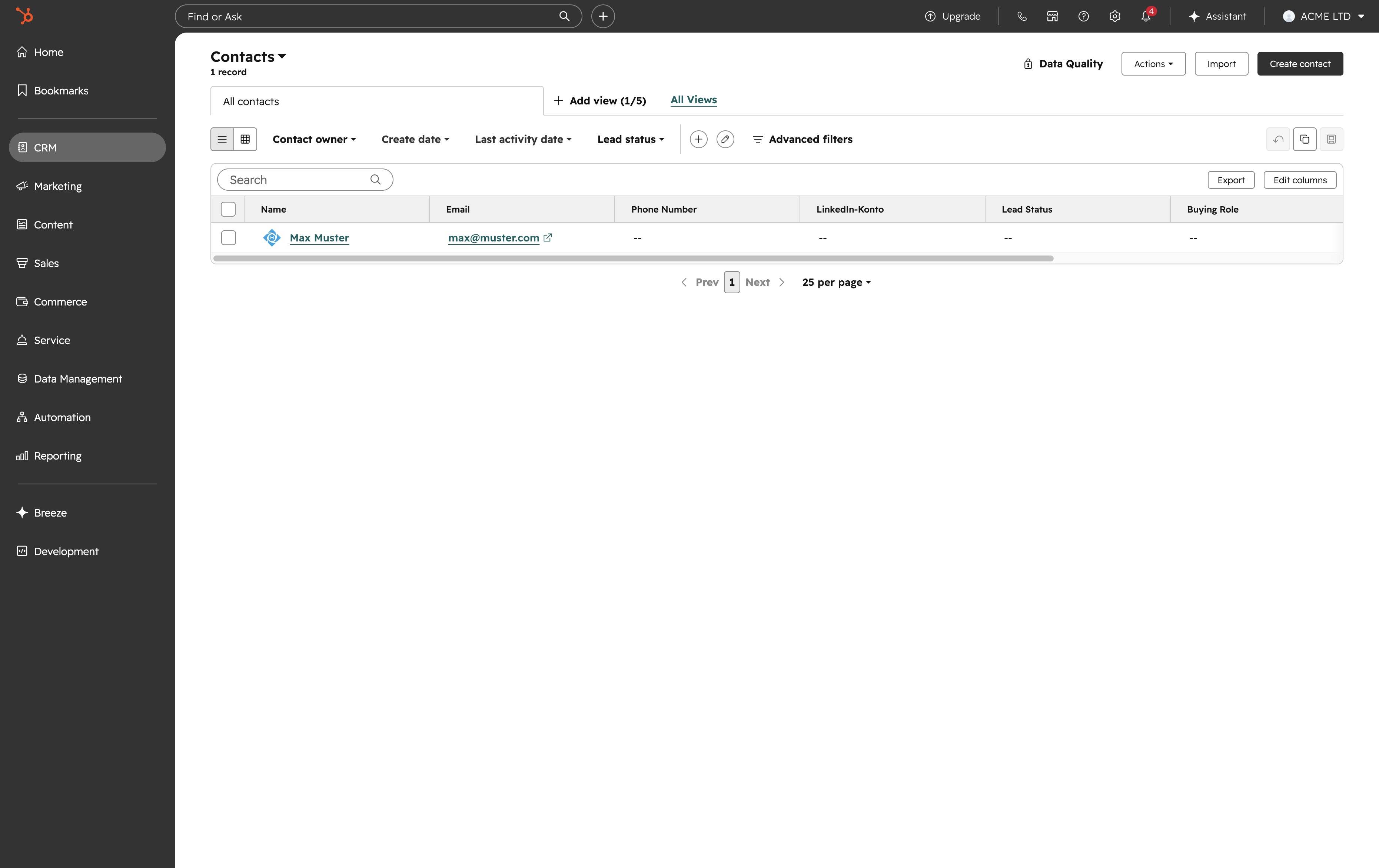 Click the Create contact button