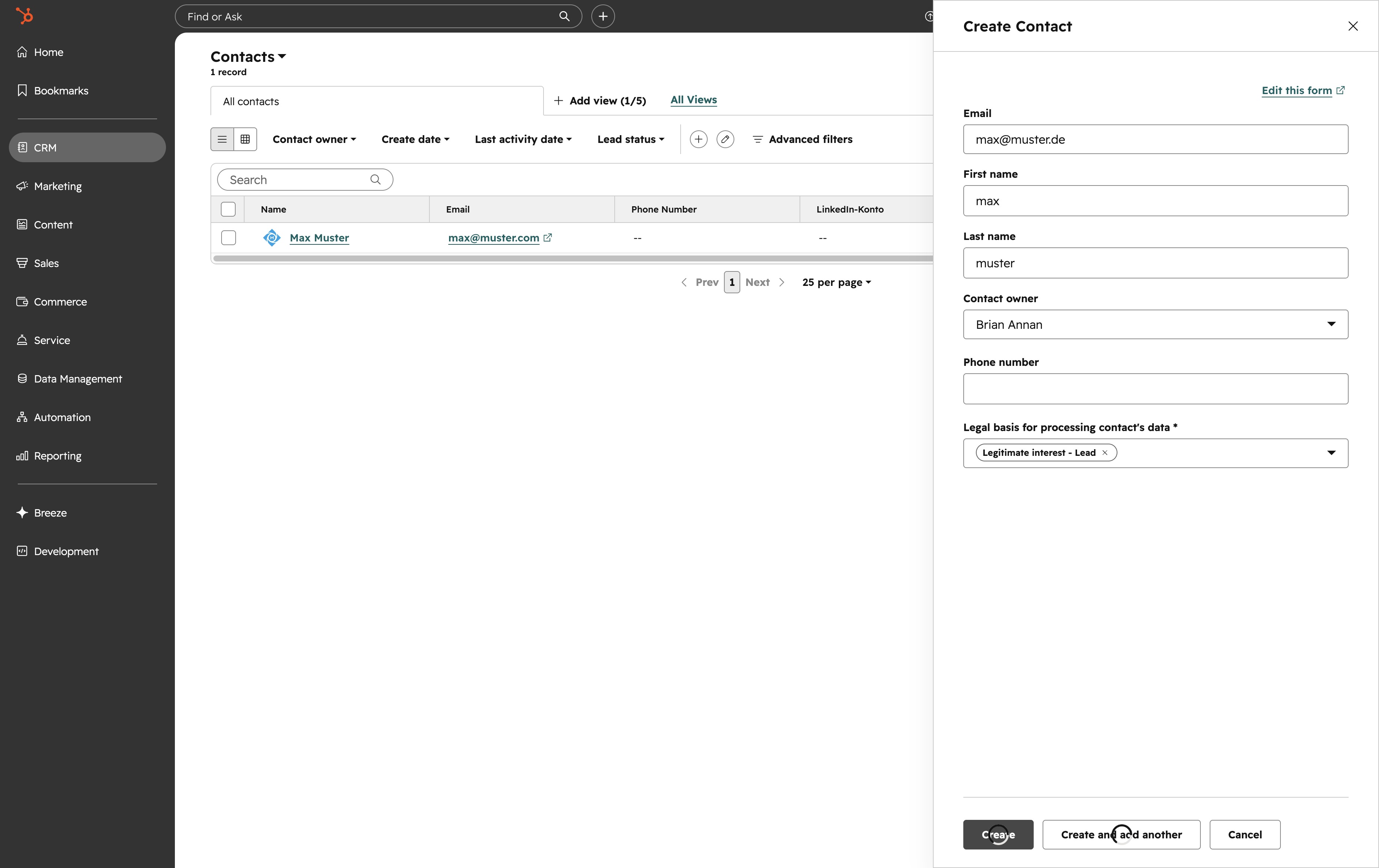 Click the Legitimate interest - Lead option