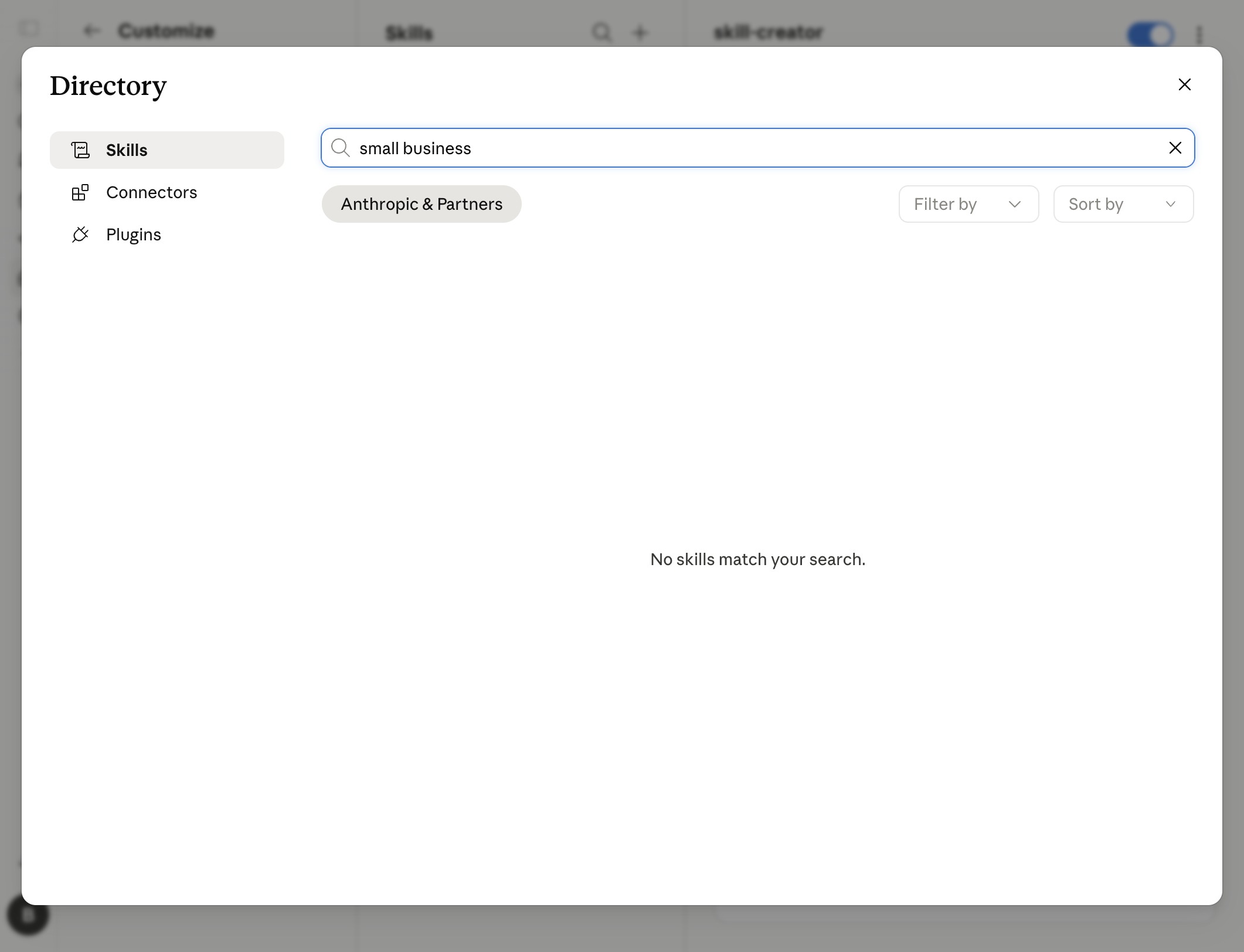 Enter 'small business' in the search field