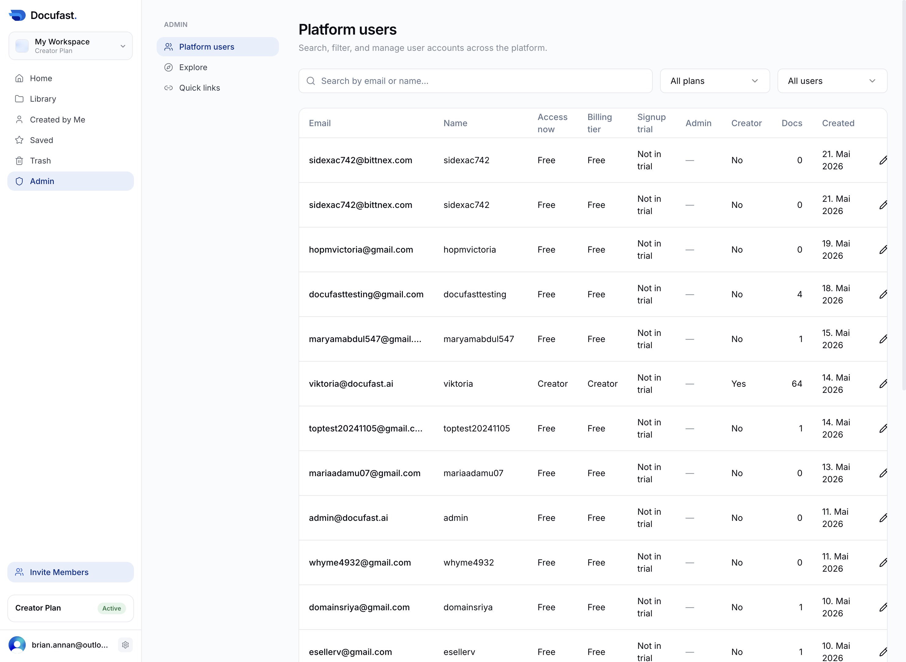Click here to manage platform users