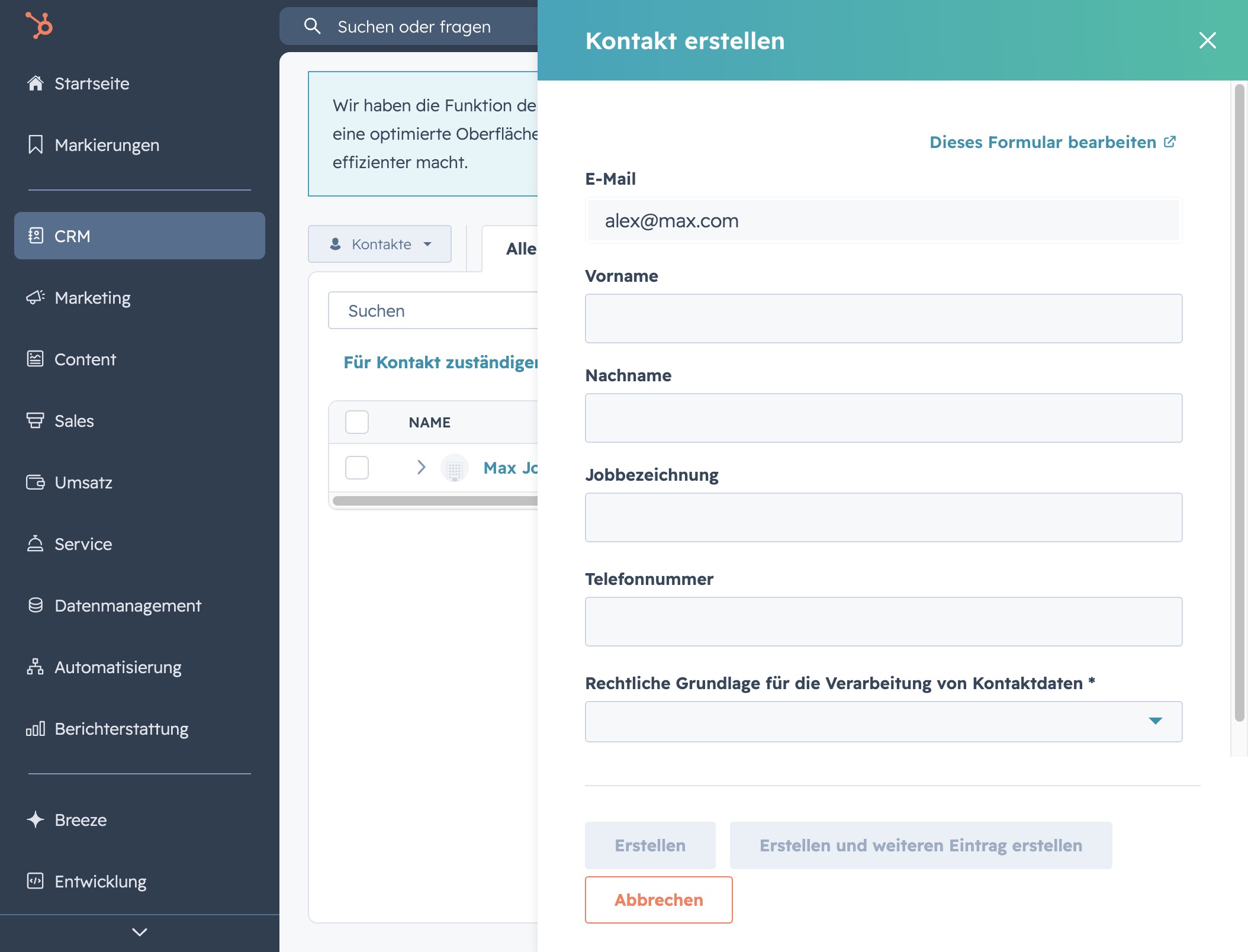 Fill in the E-Mail field