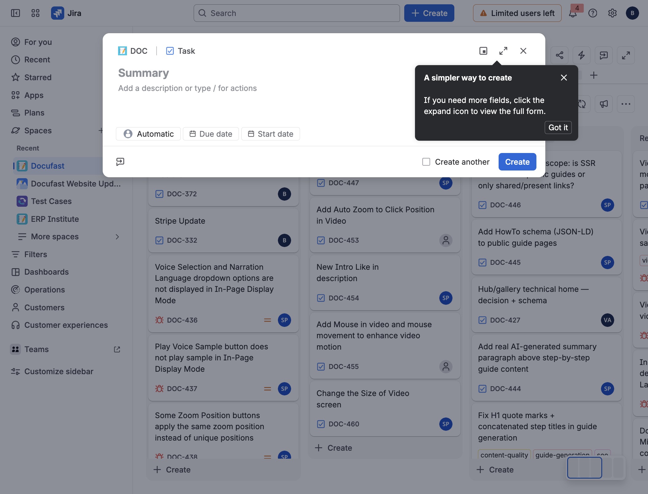 Click Summary input field