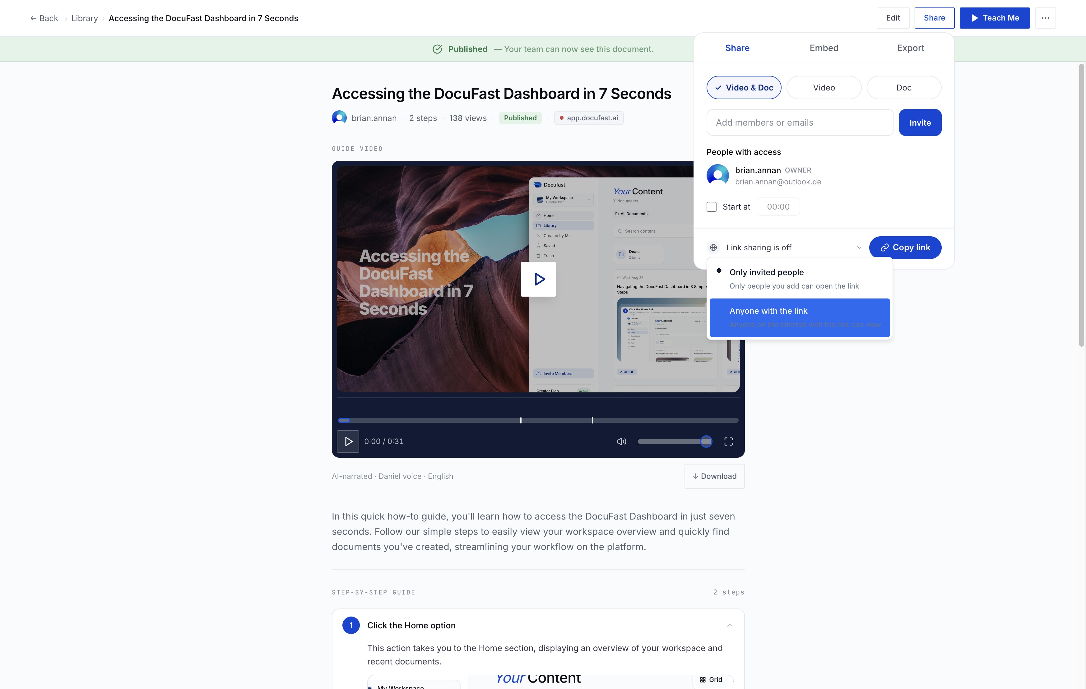 Click on Link Sharing Options