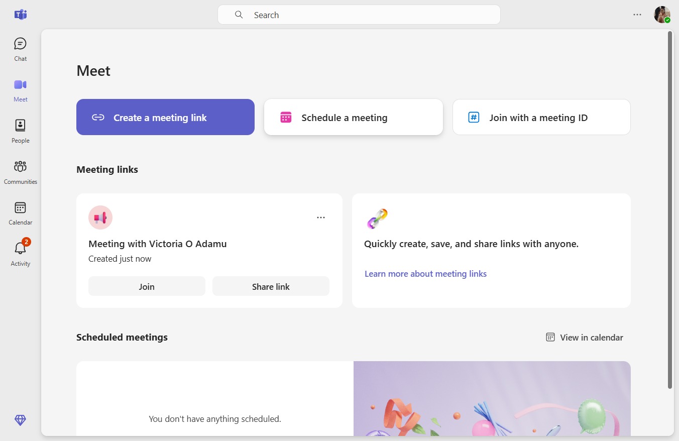 Click Schedule a meeting
