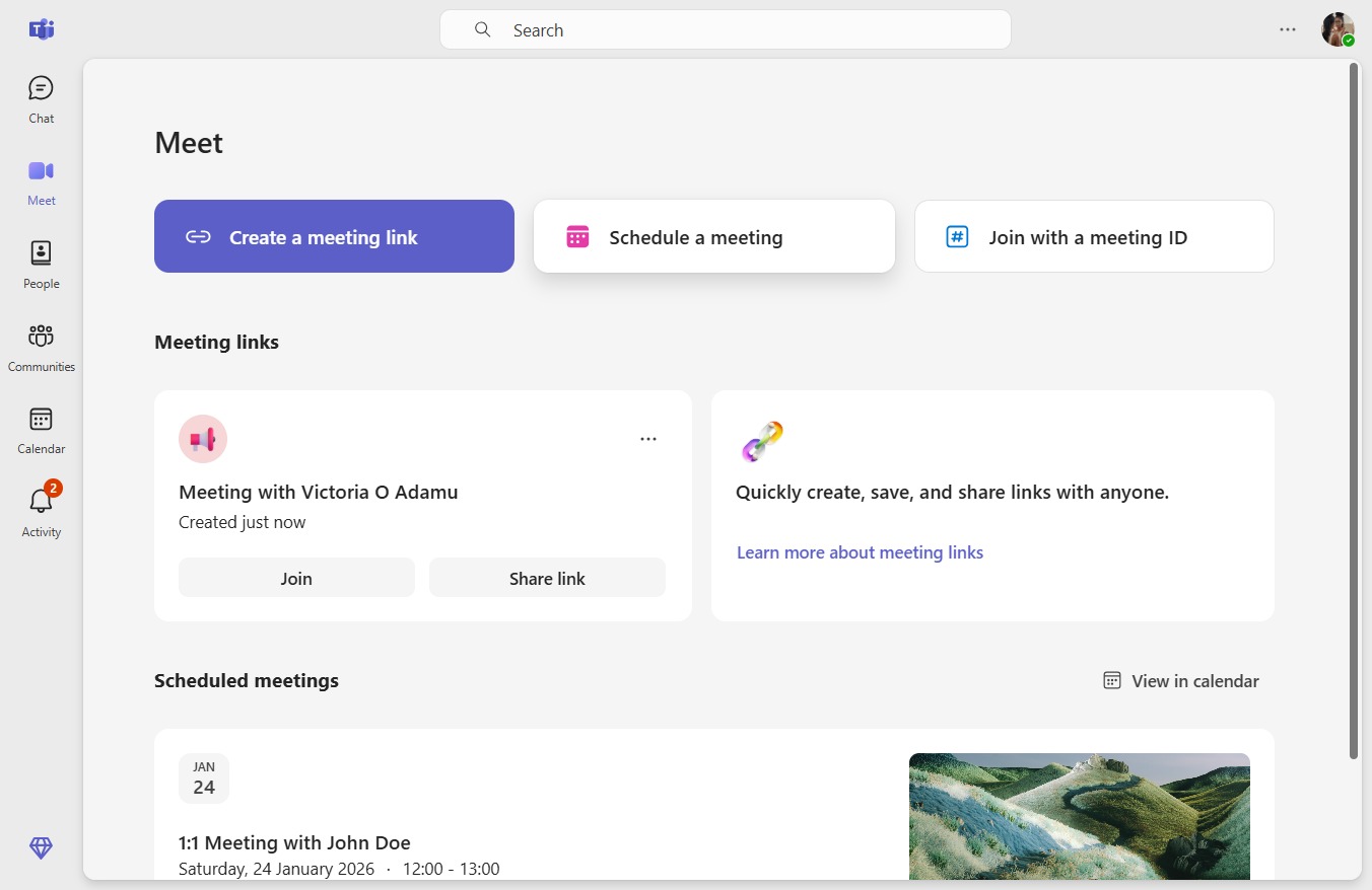 Click Schedule a meeting