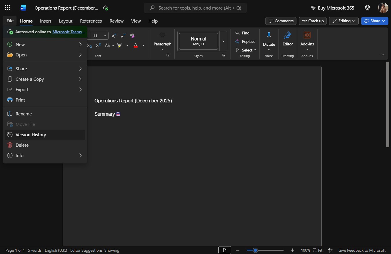 Click Version History