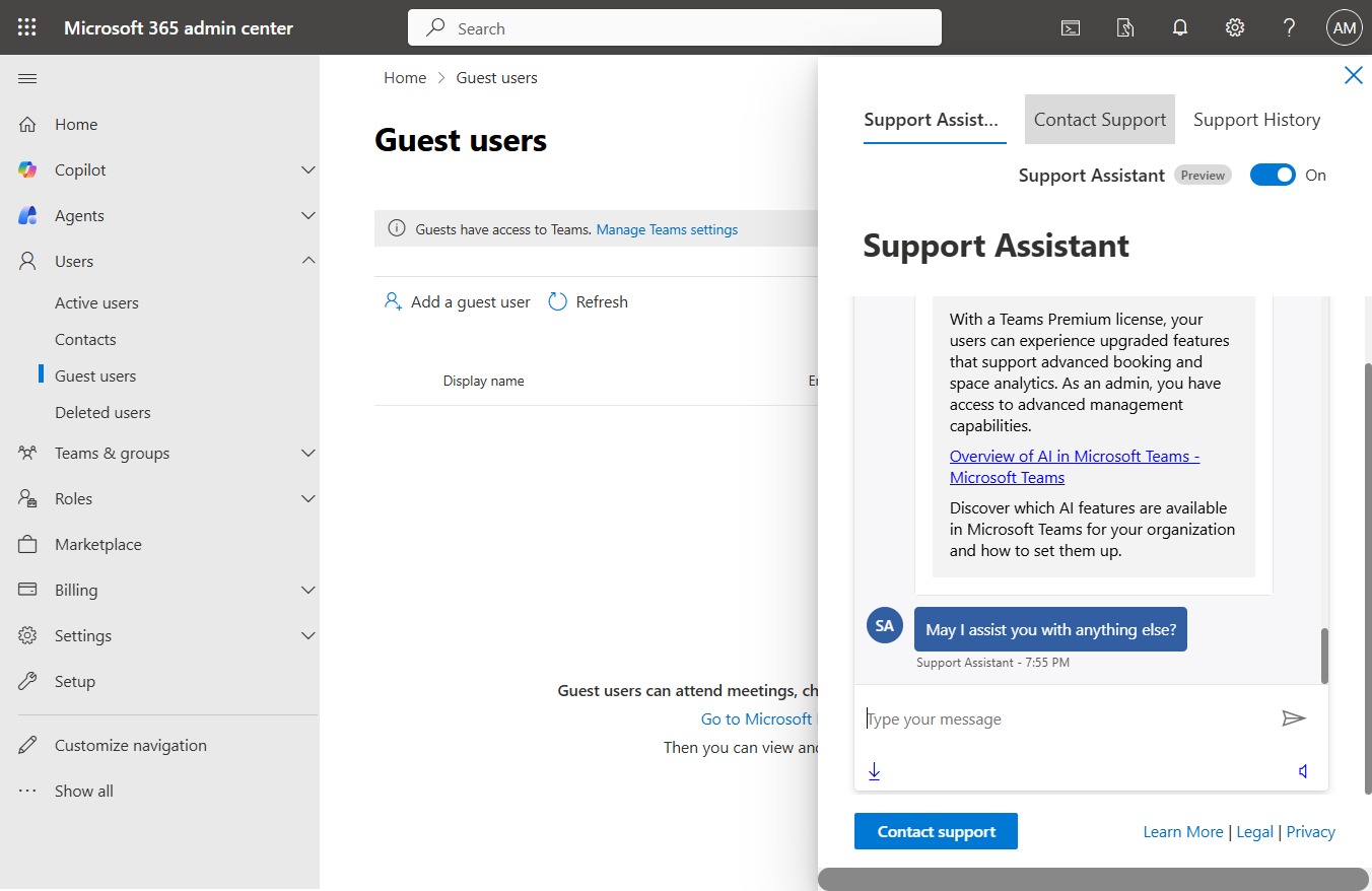 Click Contact Support