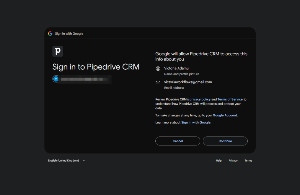 Click Continue