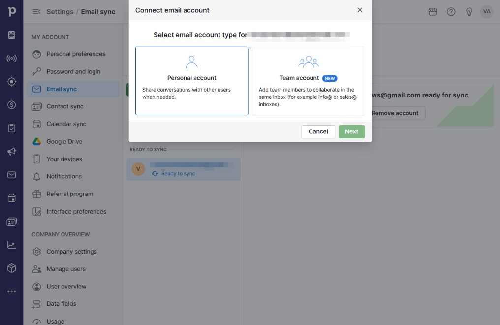 Click Personal accountShare conversations with other users when needed.