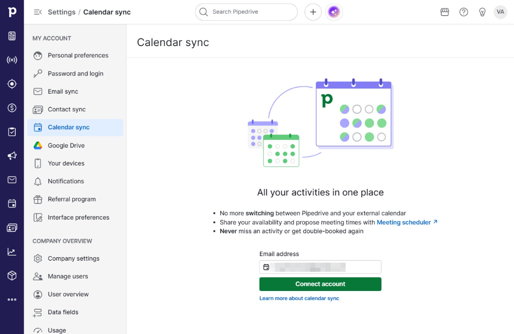 Click Connect account
