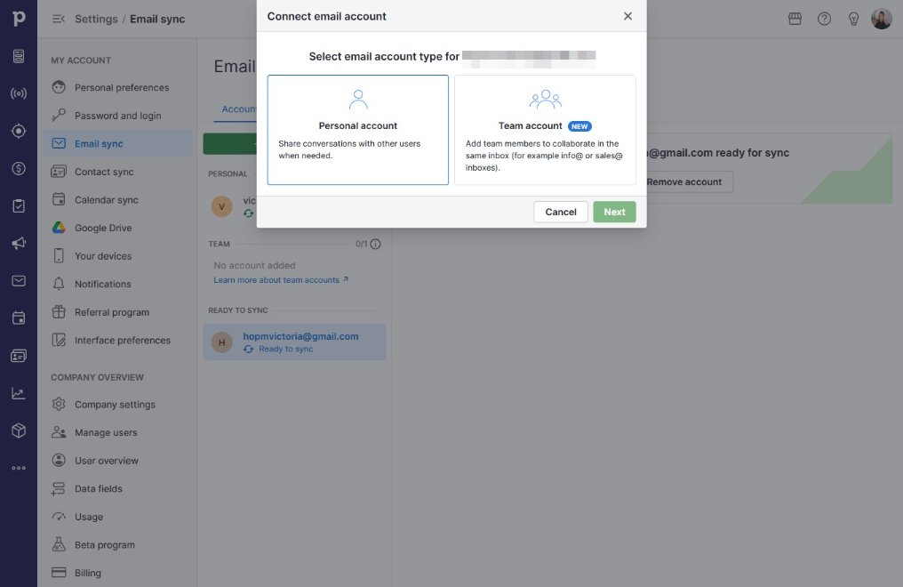 Click Personal accountShare conversations with other users when needed.