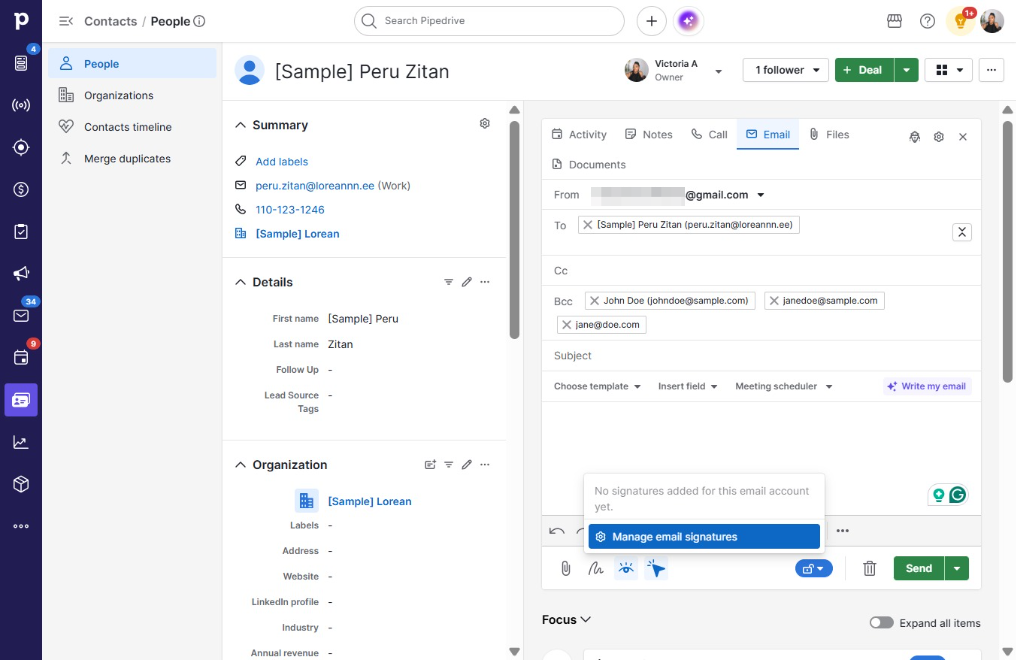 Click Manage email signatures