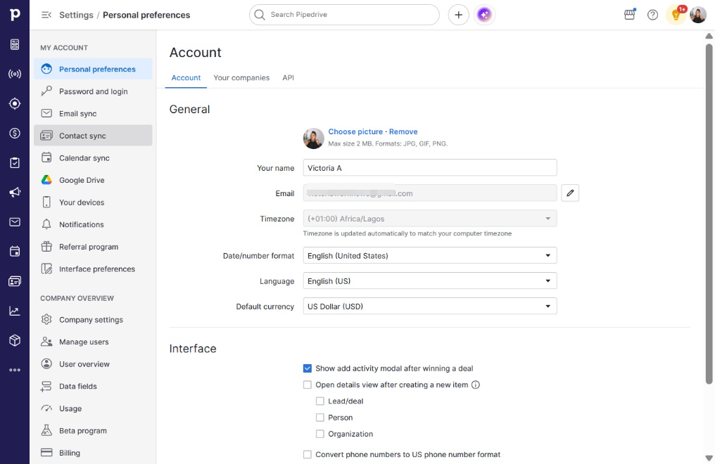 Click Contact sync