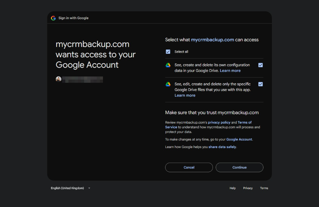Click Continue