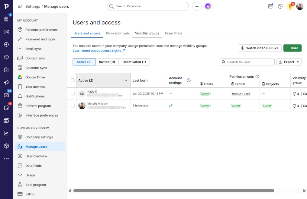 Click Visibility groups