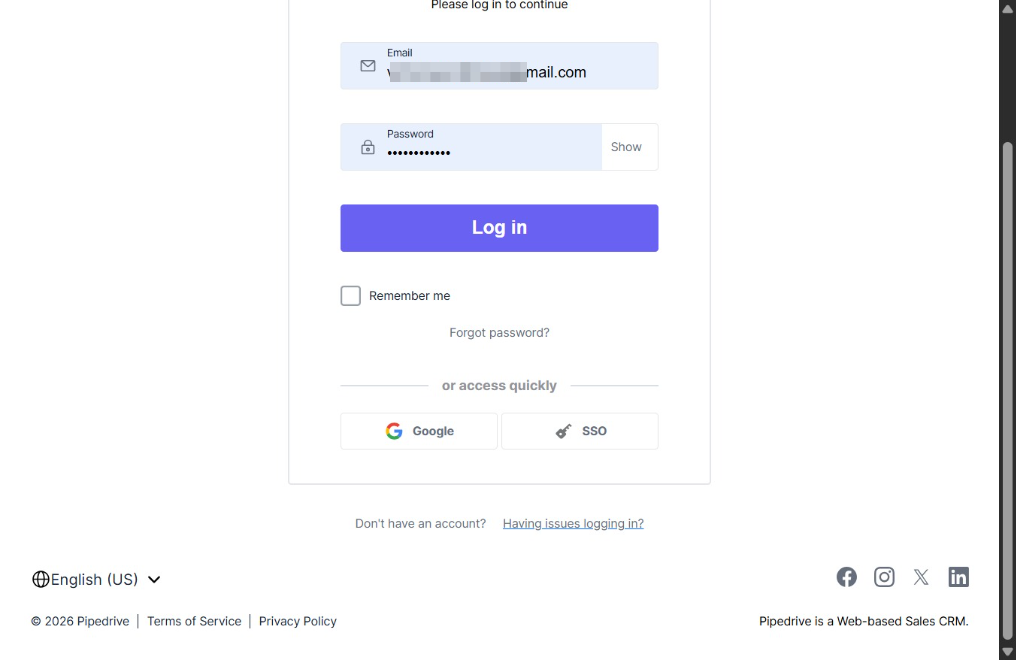 Click Having issues logging in?