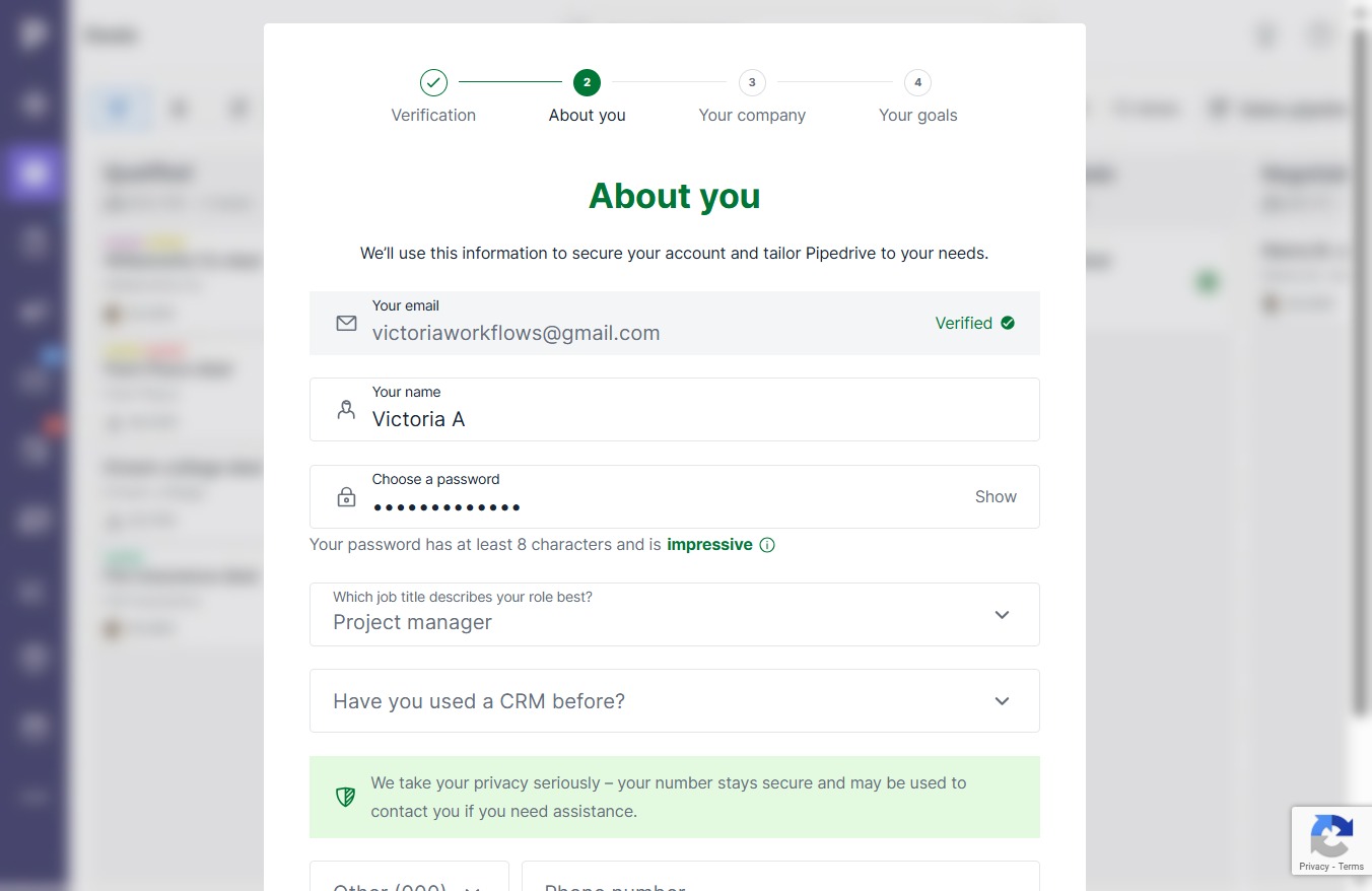 Click Have you used a CRM before?