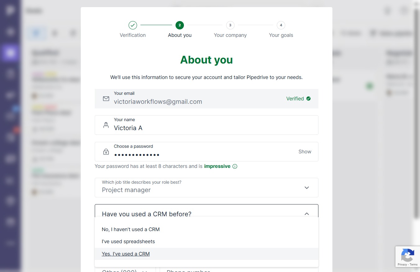Click Yes, I’ve used a CRM