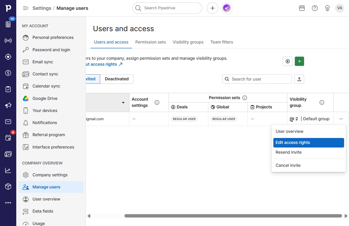 Click Edit access rights