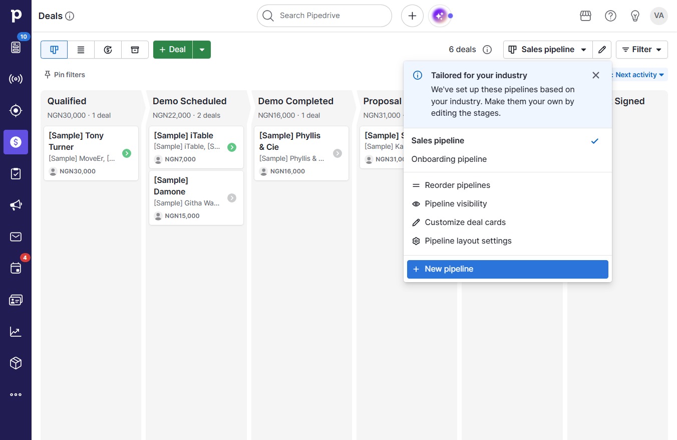 Click New pipeline