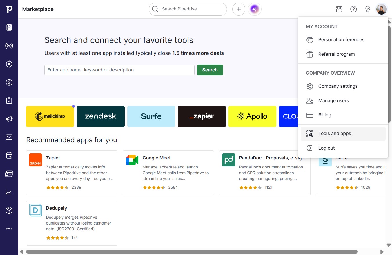 Click Tools and apps