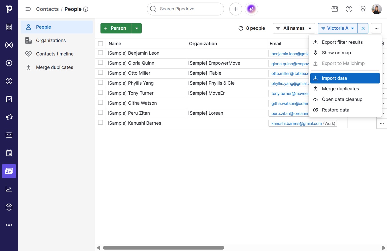 Click Import data