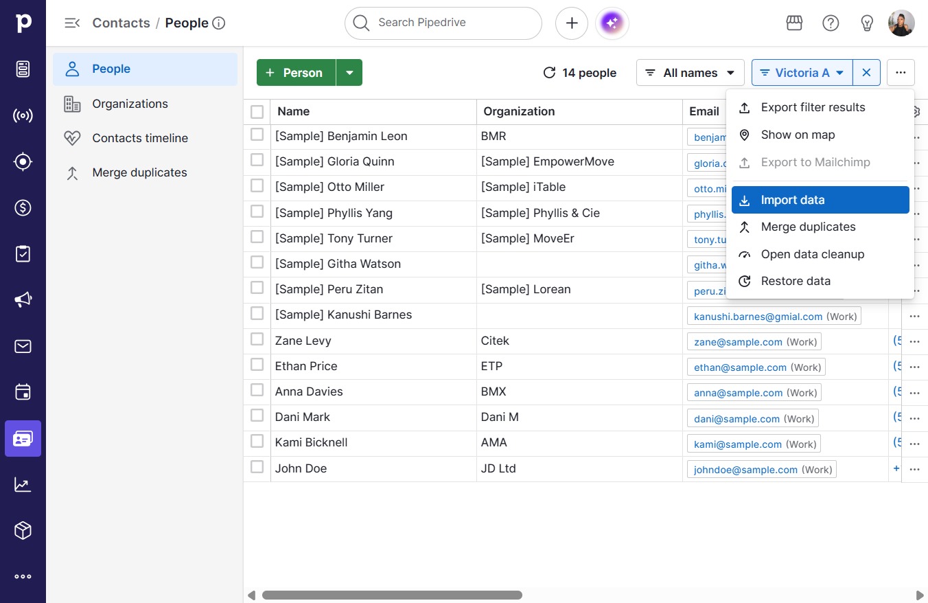 Click Import data