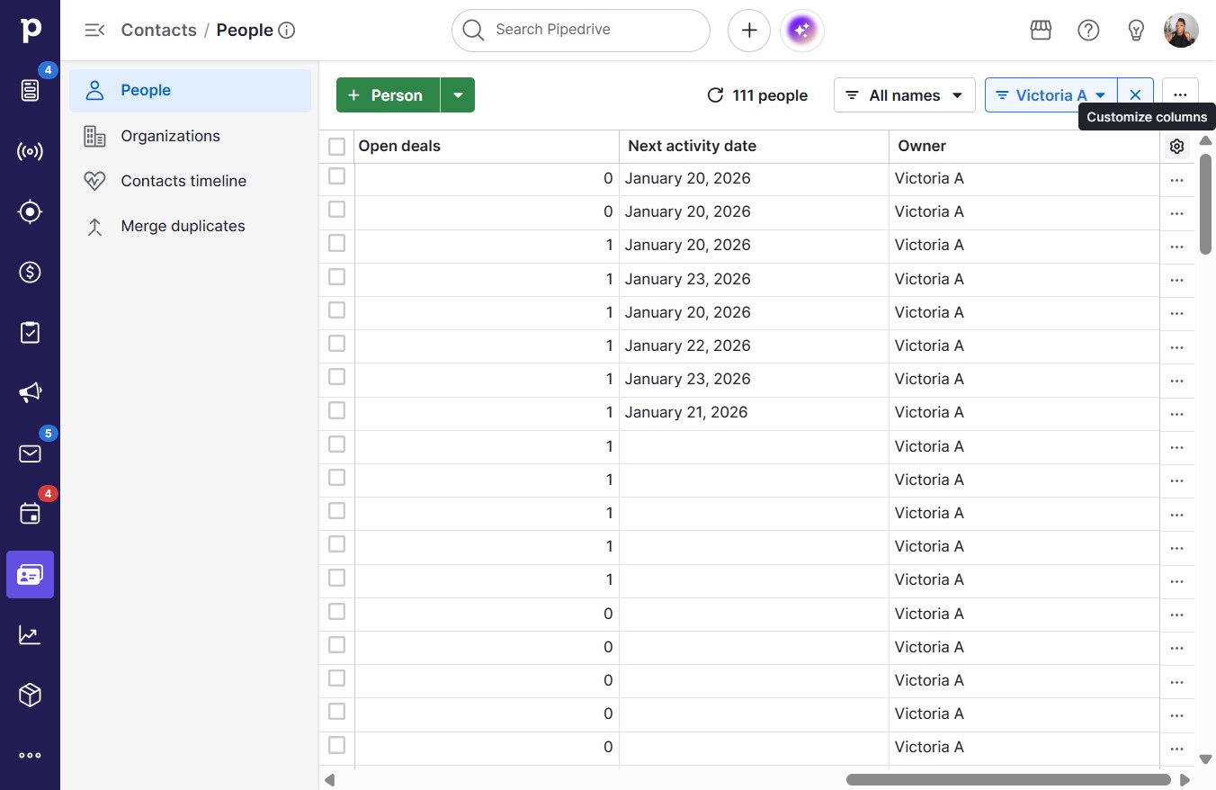 Click Customize columns