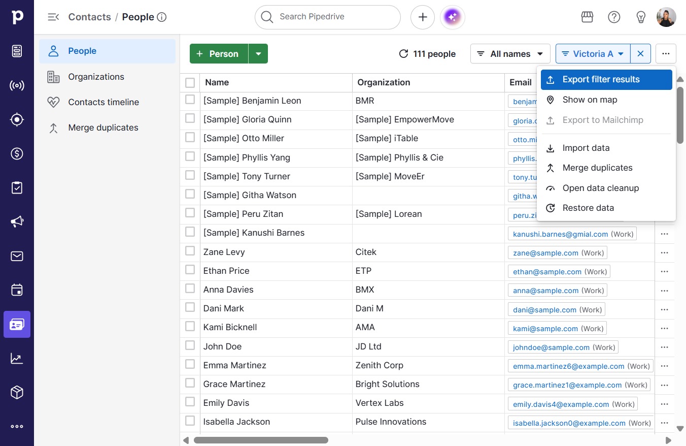 Click Export filter results