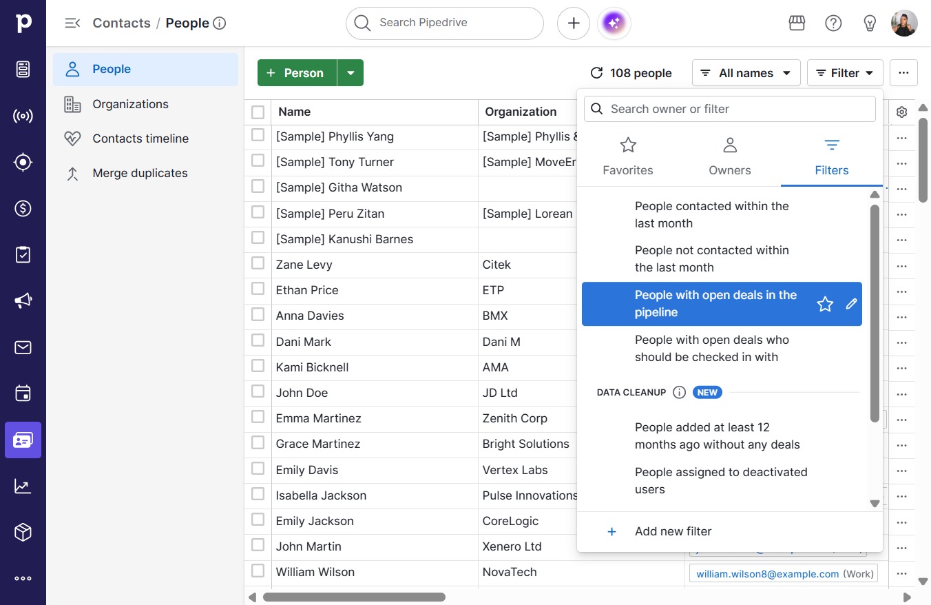Click People with open deals in the pipeline