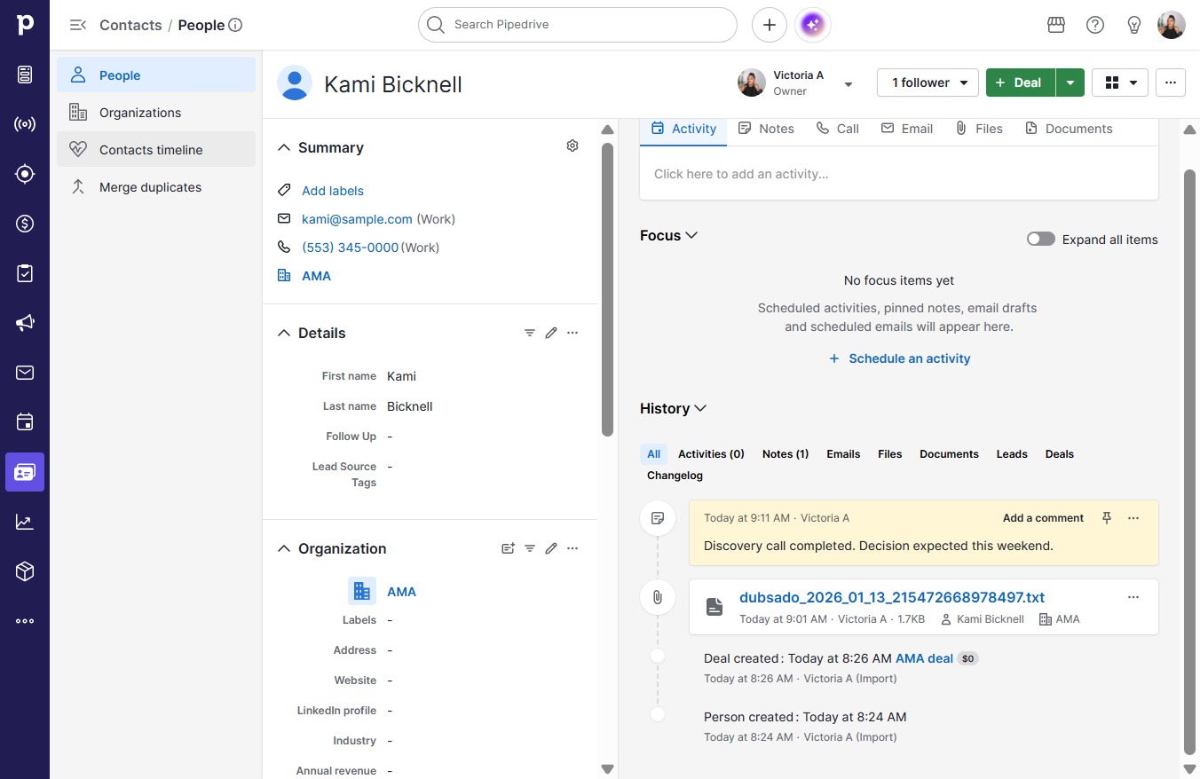 Click Contacts timeline