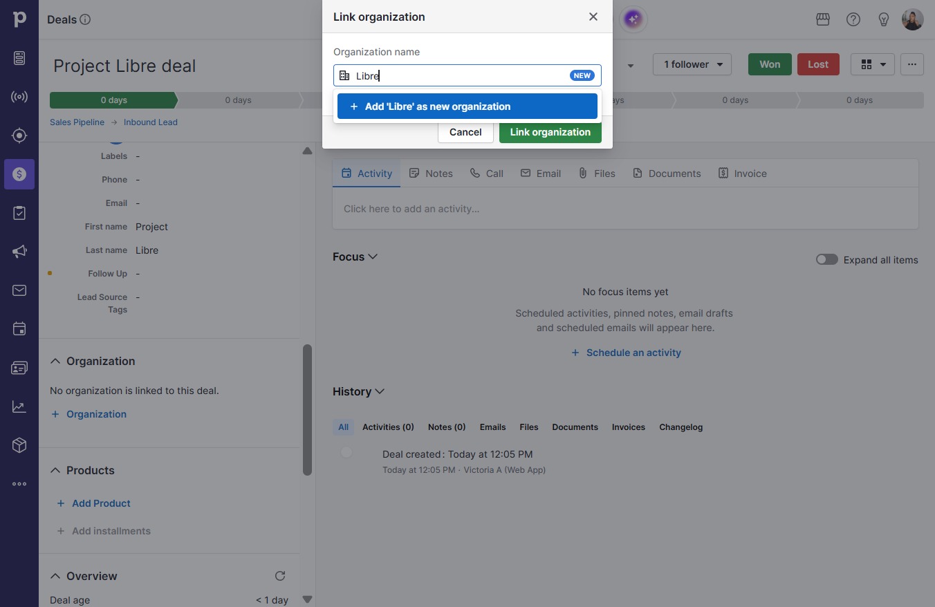 Click Add 'Libre' as new organization