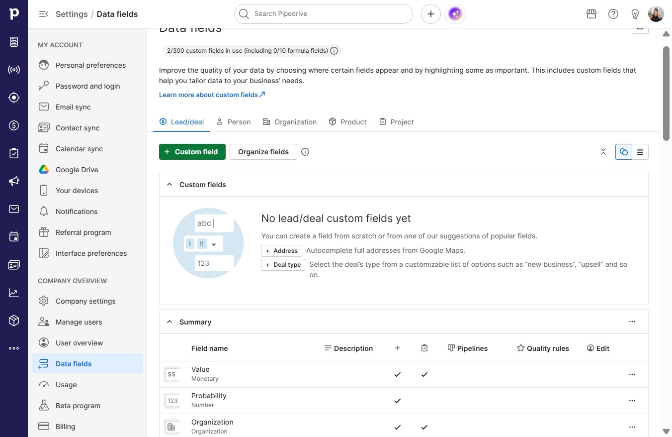 Click Custom field