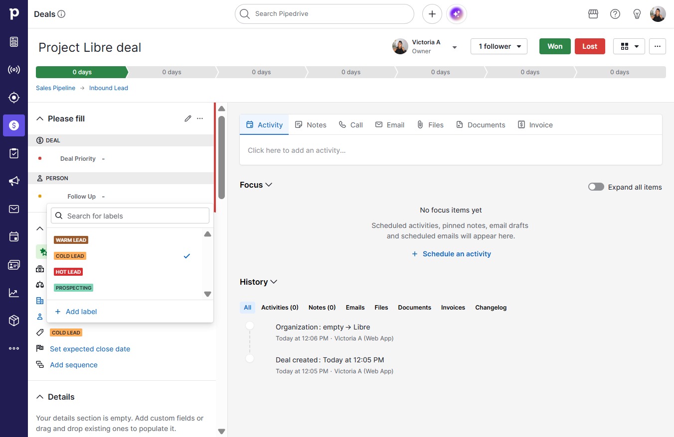 Click Scheduled activities, pinned notes, email drafts
and scheduled emails will appear here.