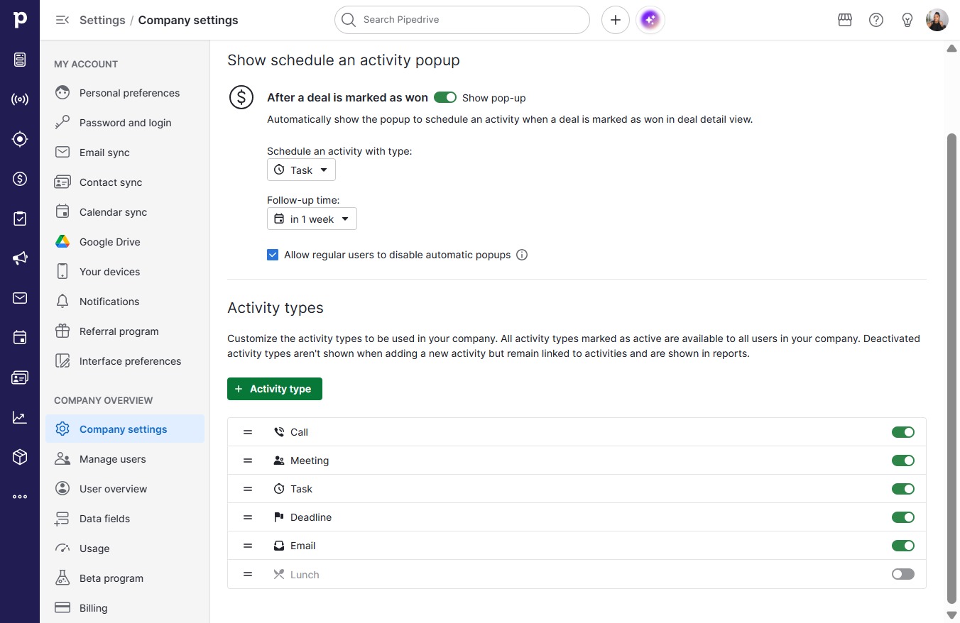 Click Activity type