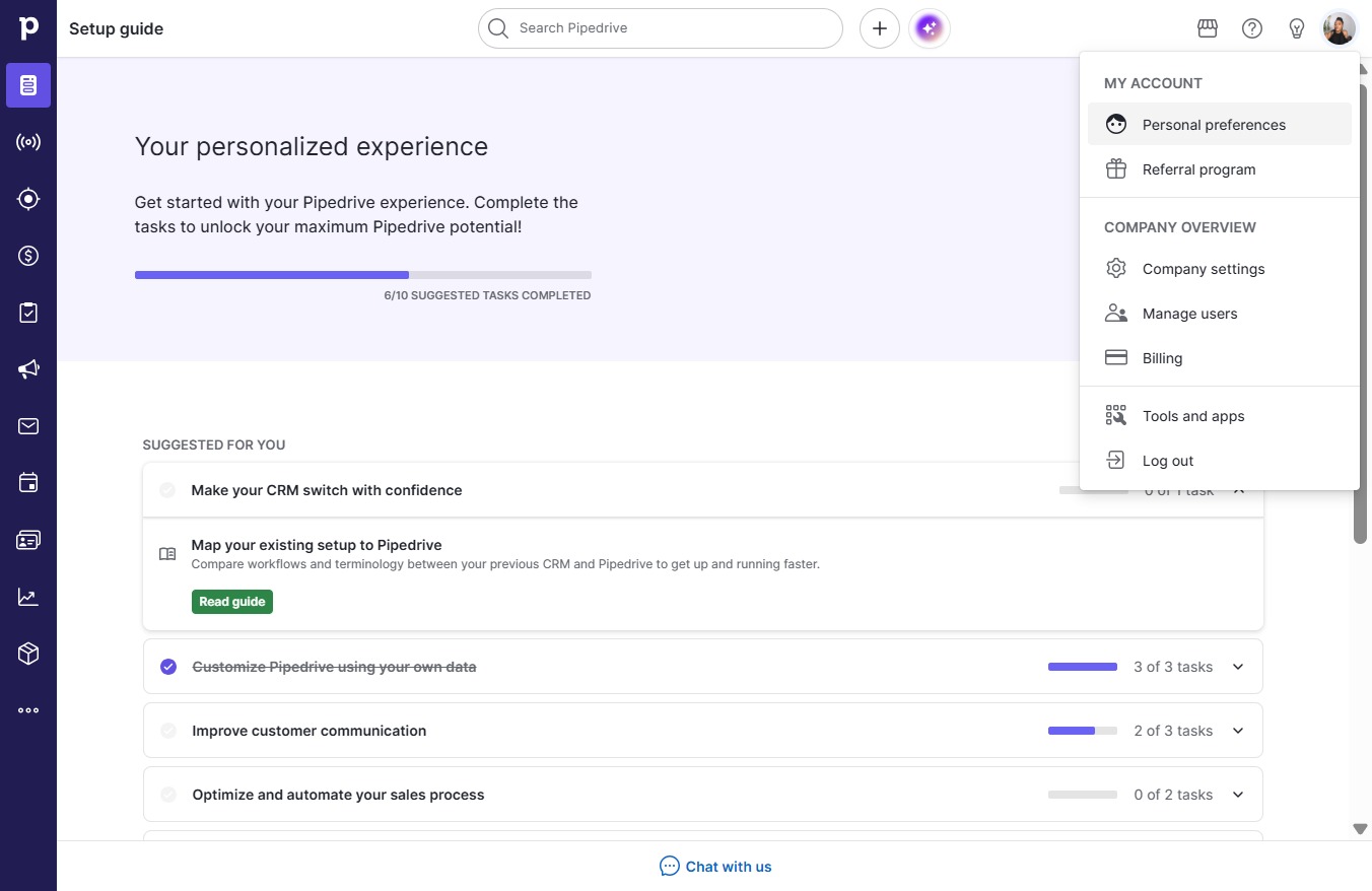 Click Personal preferences