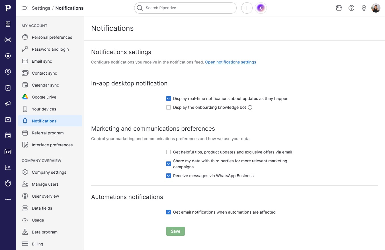 Click Open notifications settings