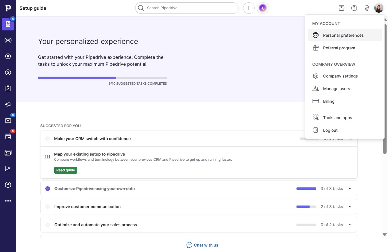 Click Personal preferences