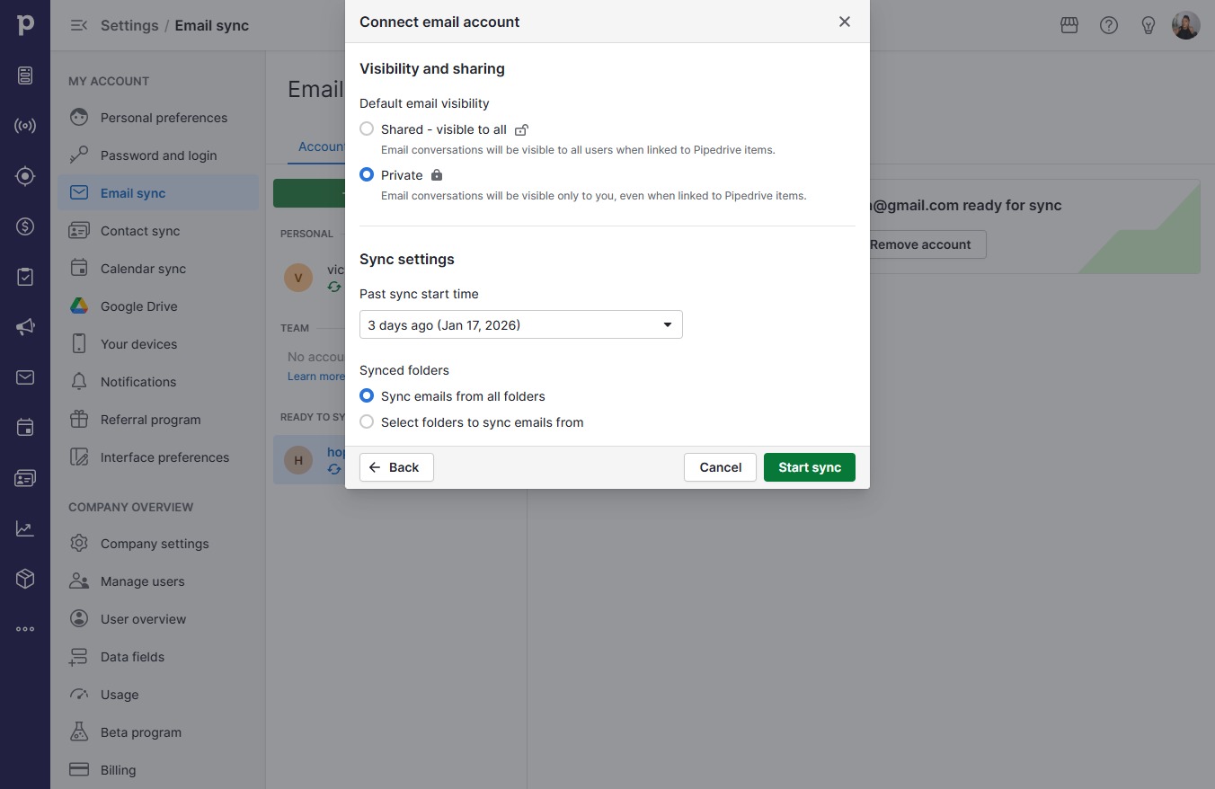 Click Start sync