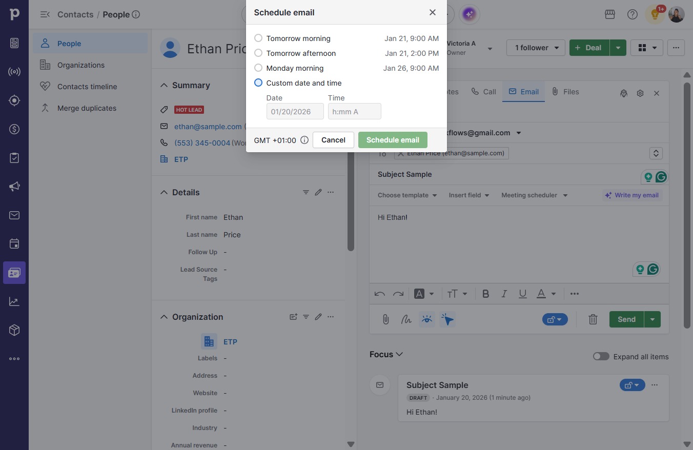 Click Custom date and time