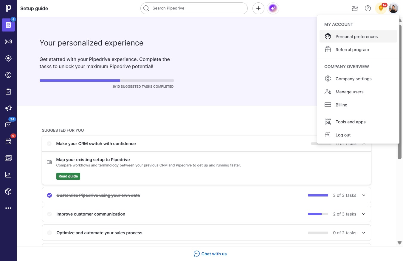 Click Personal preferences