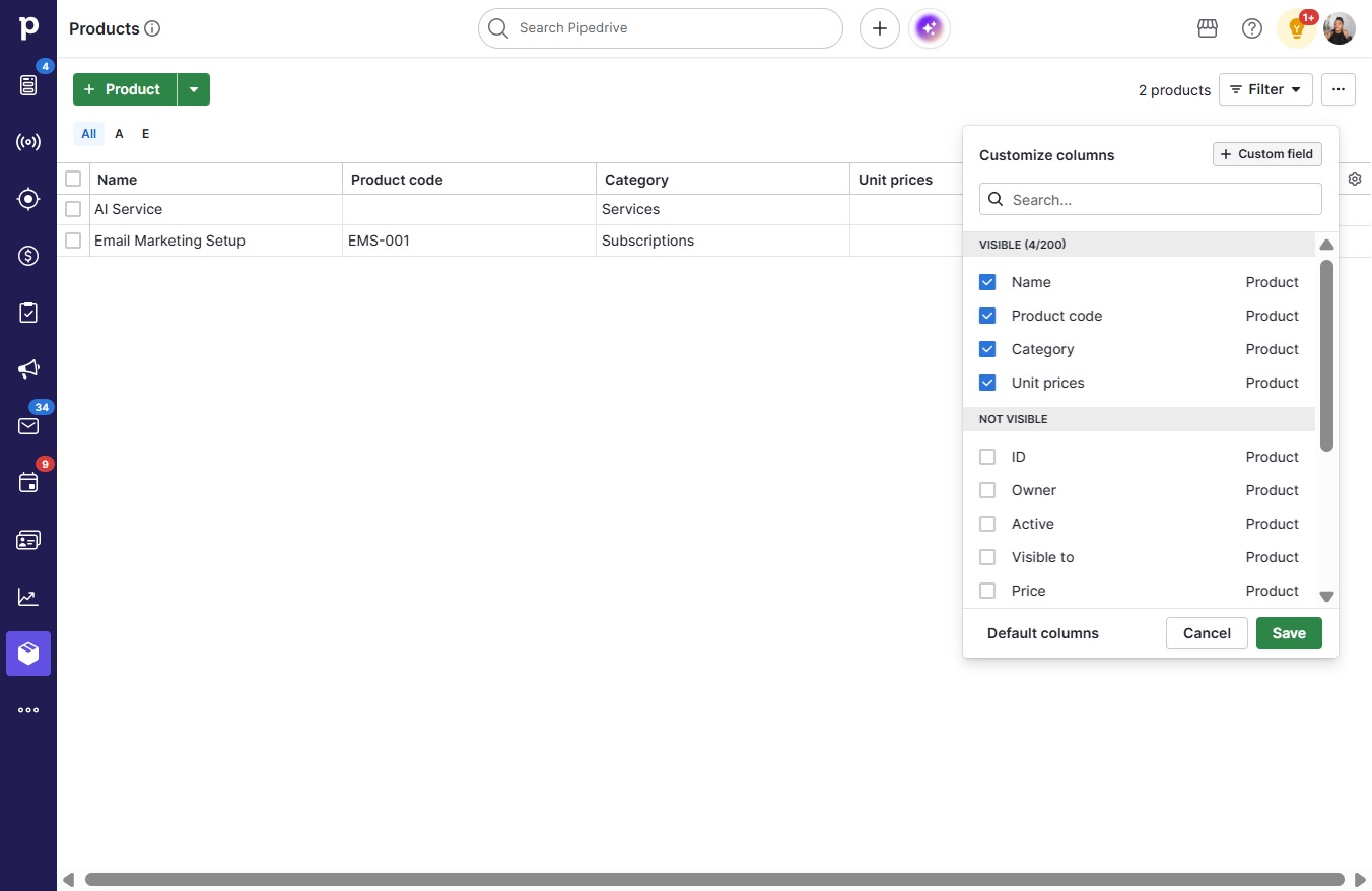 Click Custom field