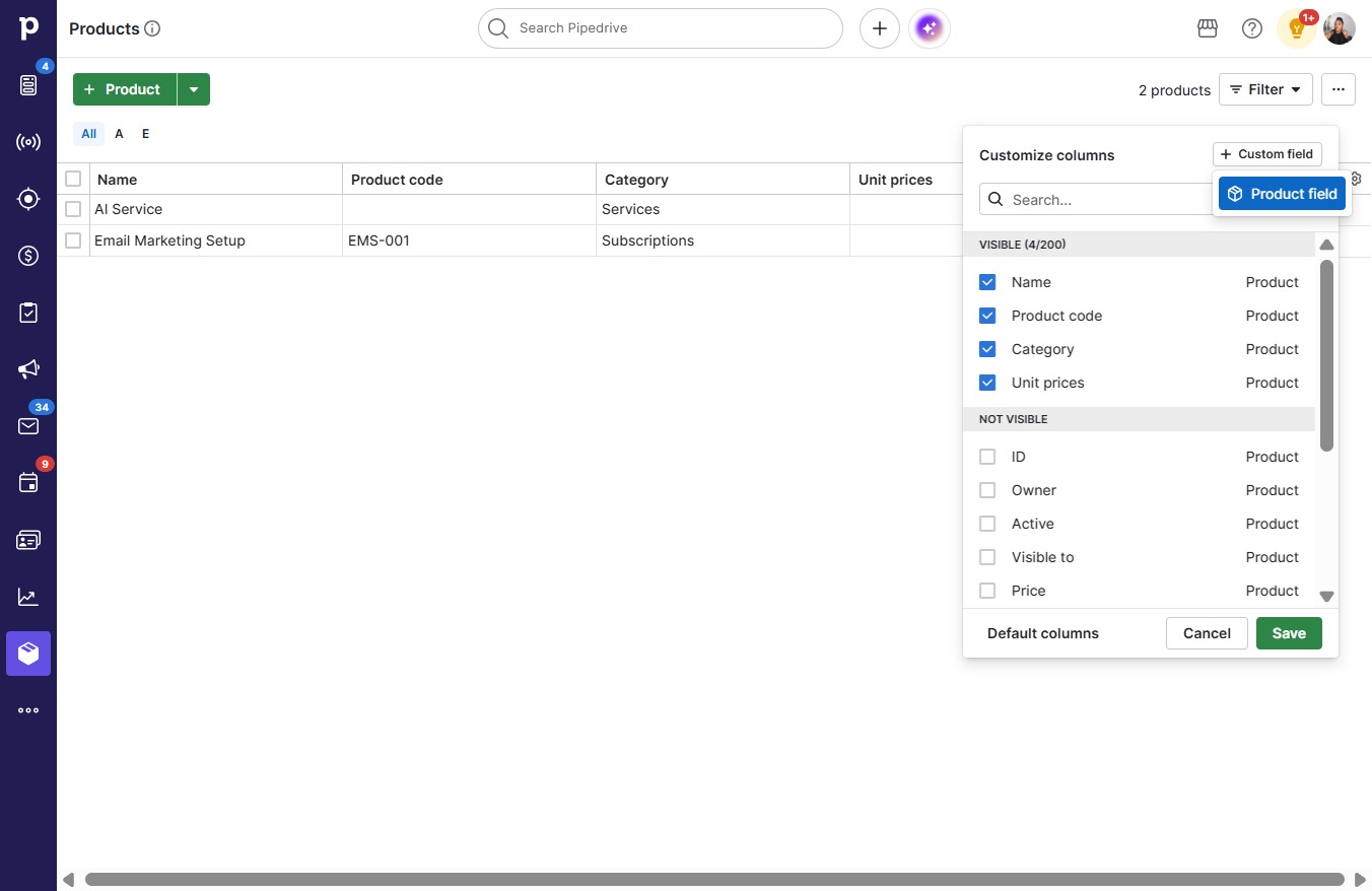 Click Product field