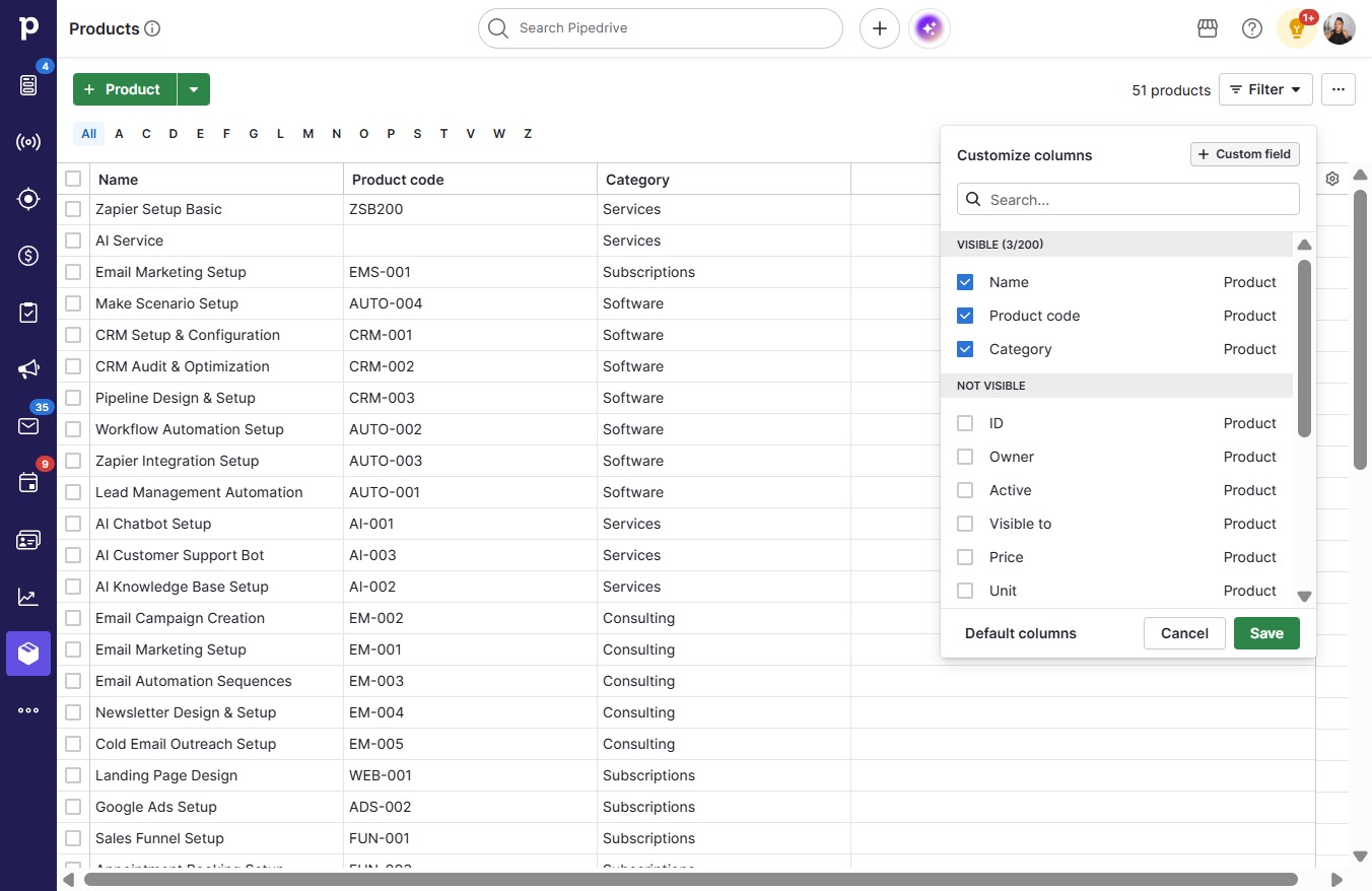 Click Custom field