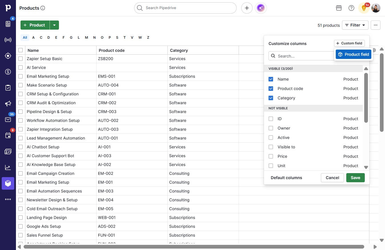 Click Product field