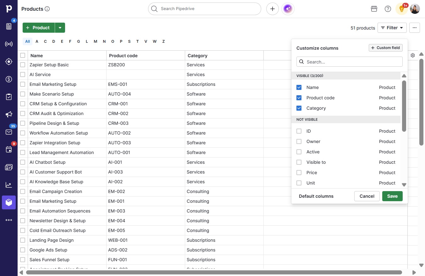 Click Custom field