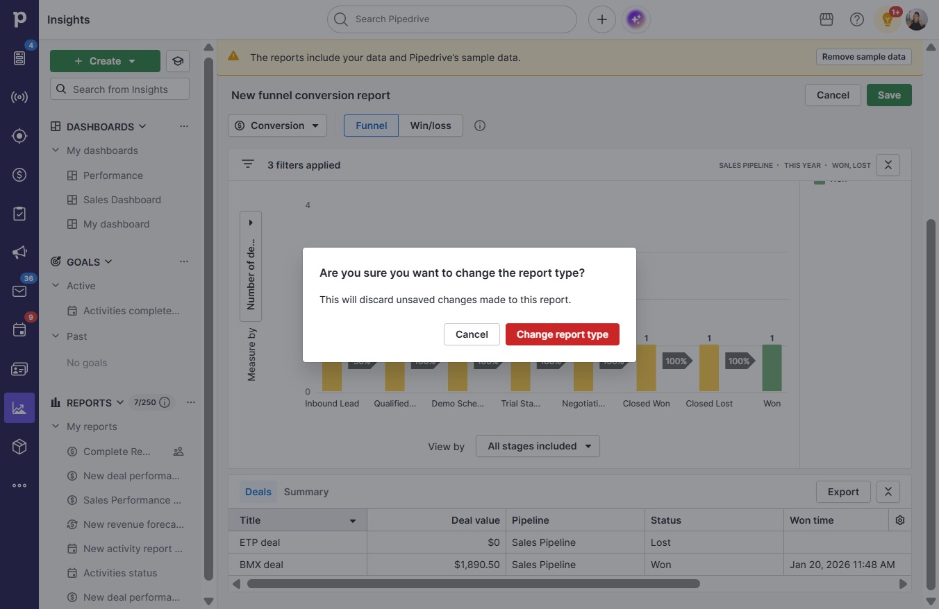 Click Change report type