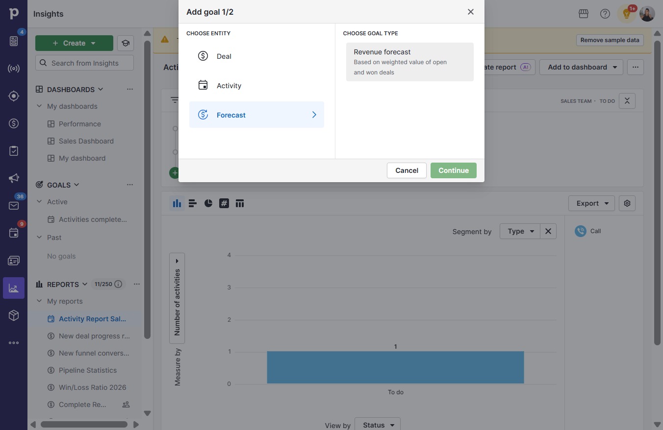 Click Based on weighted value of open and won deals