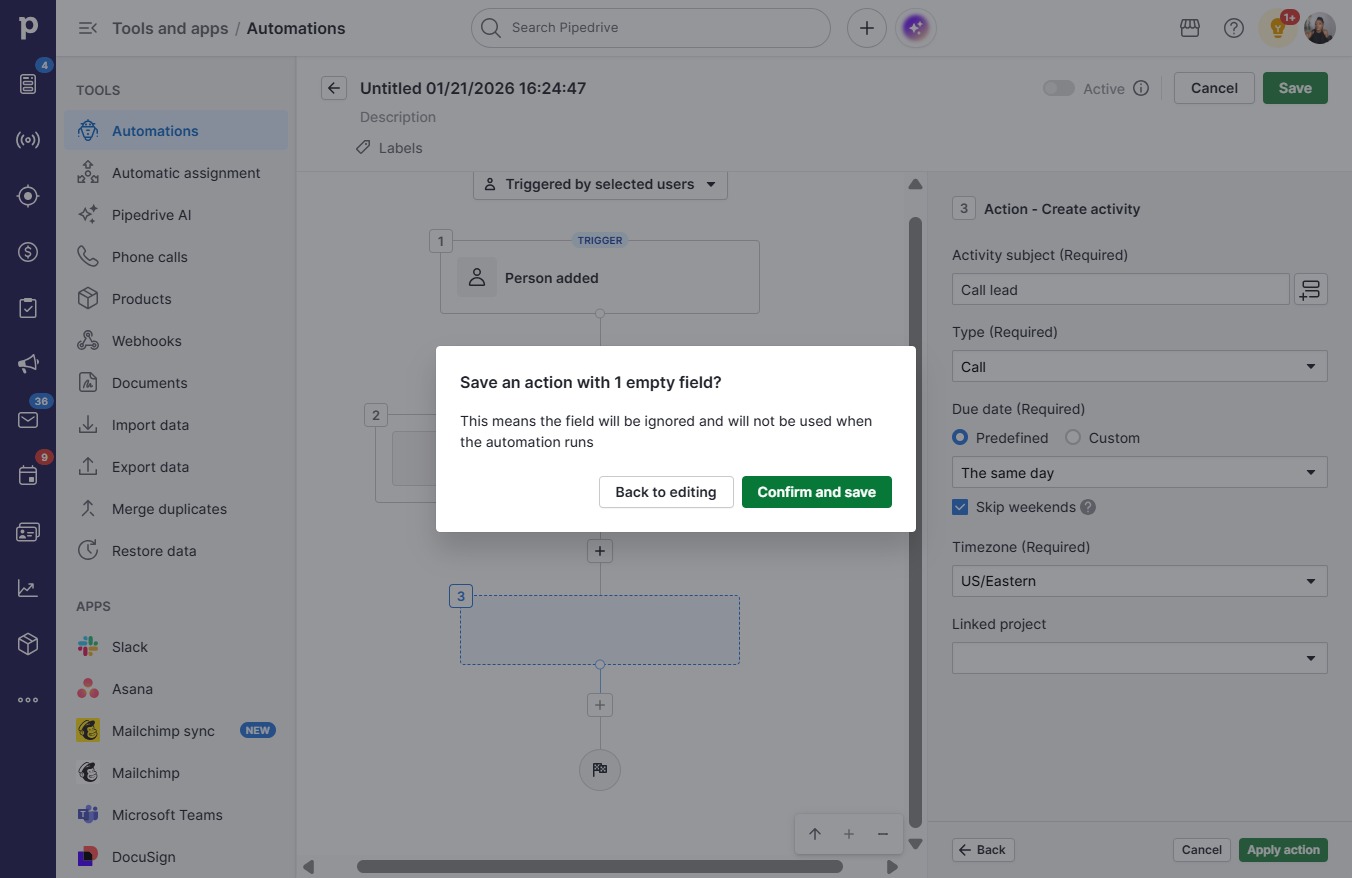 Click Confirm and save