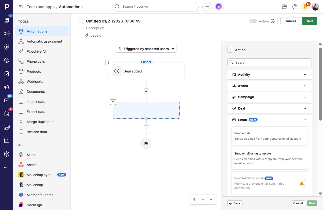 Click Sends an email from your personal email account